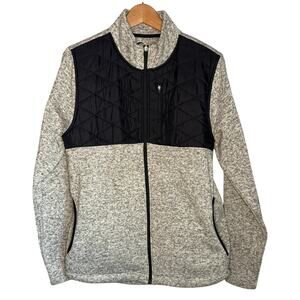 ZYIA Quilted Fleece Jacket Men's Small Full Zip with Pockets Olive Green, Cream